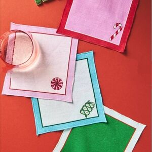 Anthropologie BonBon Cocktail Napkins, Set of 4 Cotton, Candy Themed Christmas